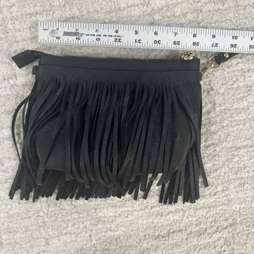Fringe Western Wristlet Purse Tassels Handbag Black Gold Zipper Rodeo Cowgirl